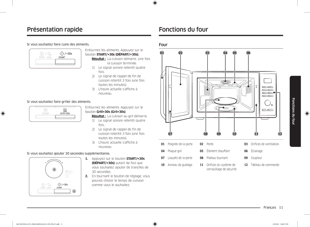 Samsung MG23K3585AS/SW manual Présentation rapide, Fonctions du four, Four 