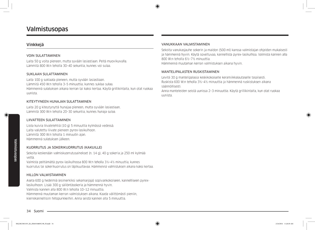 Samsung MG23K3585AW/EE manual Vinkkejä 