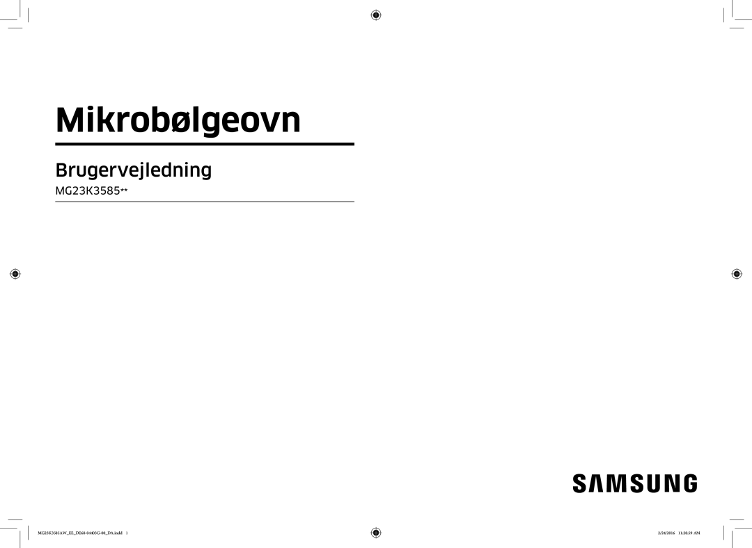 Samsung MG23K3585AW/EE manual Brugervejledning 