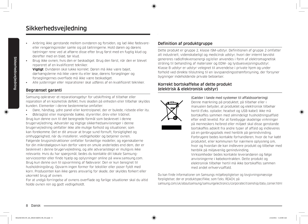 Samsung MG23K3585AW/EE manual Begrænset garanti, Definition af produktgruppe 