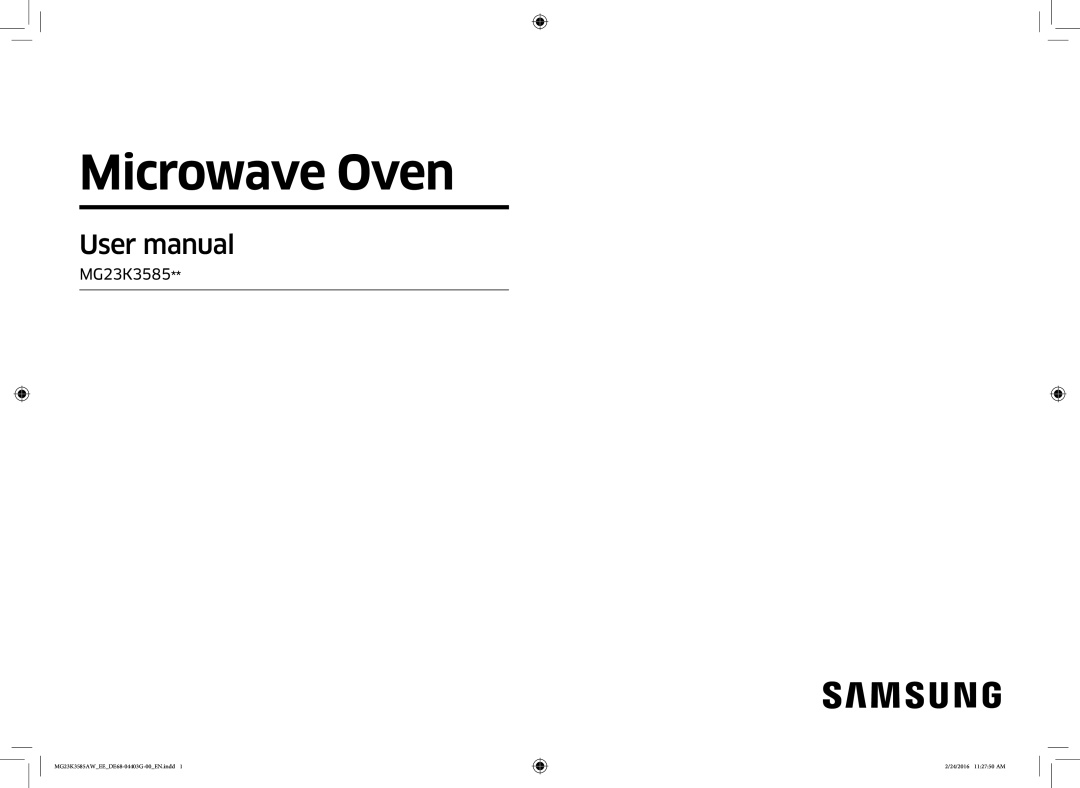 Samsung MG23K3585AW/EE manual Microwave Oven 