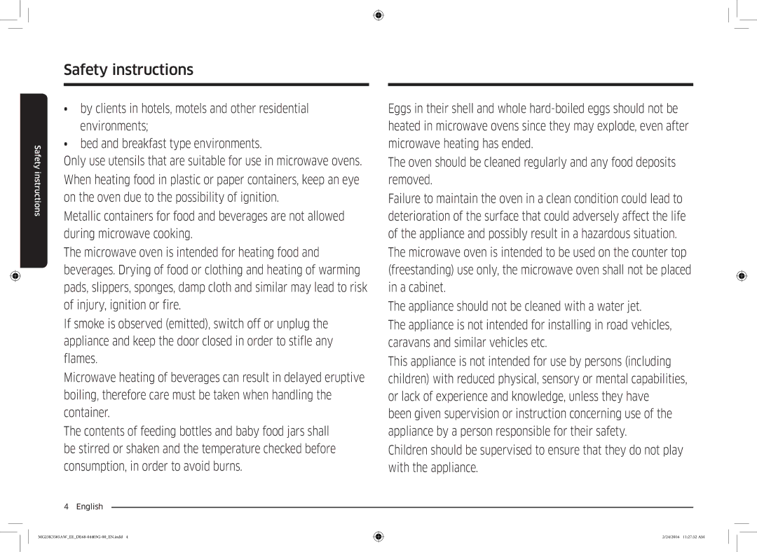 Samsung MG23K3585AW/EE manual Safety instructions 