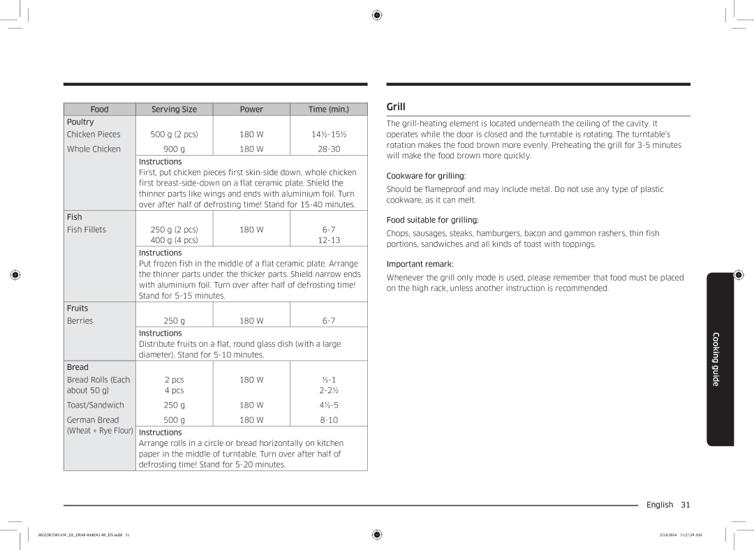 Samsung MG23K3585AW/EE manual Wheat + Rye Flour 