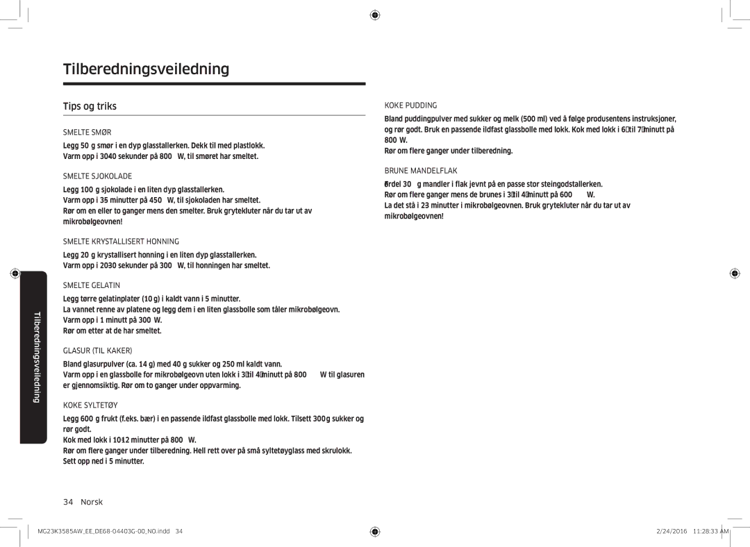 Samsung MG23K3585AW/EE manual Tips og triks 