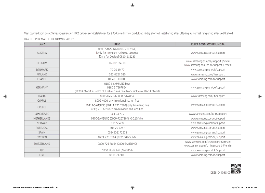 Samsung MG23K3585AW/EE manual Luxemburg 