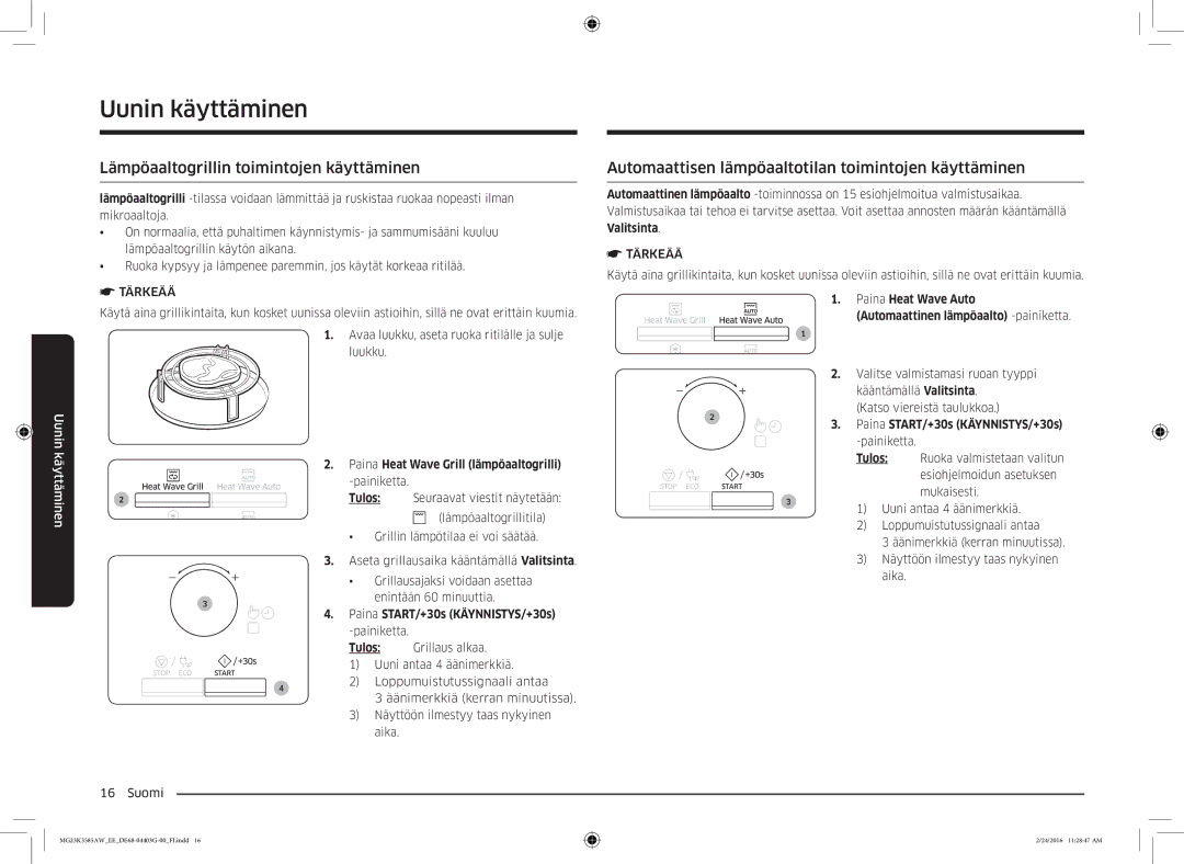 Samsung MG23K3585AW/EE Lämpöaaltogrillin toimintojen käyttäminen, Automaattisen lämpöaaltotilan toimintojen käyttäminen 