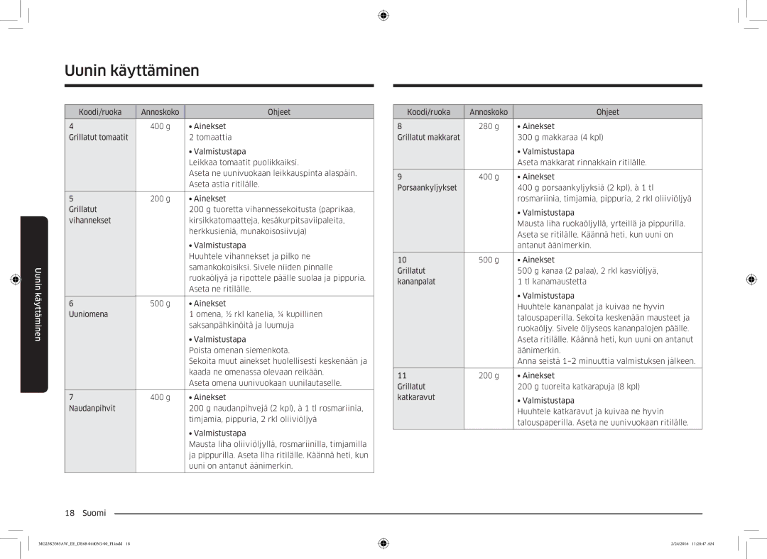 Samsung MG23K3585AW/EE manual Uunin käyttäminen 