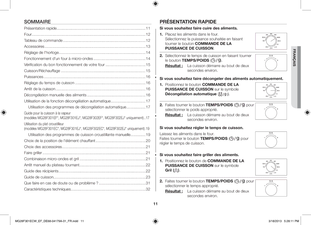 Samsung MG28F301ECW/EF manual Présentation rapide 