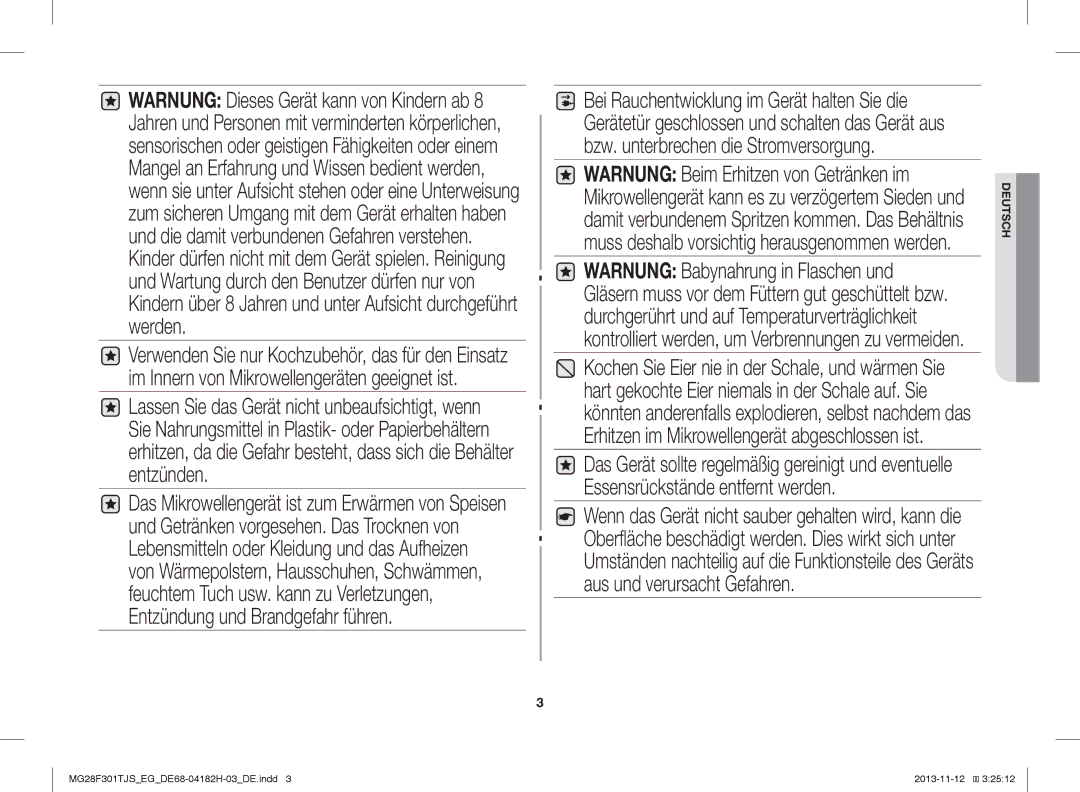 Samsung MG28F301TJS/EG manual Deutsch 