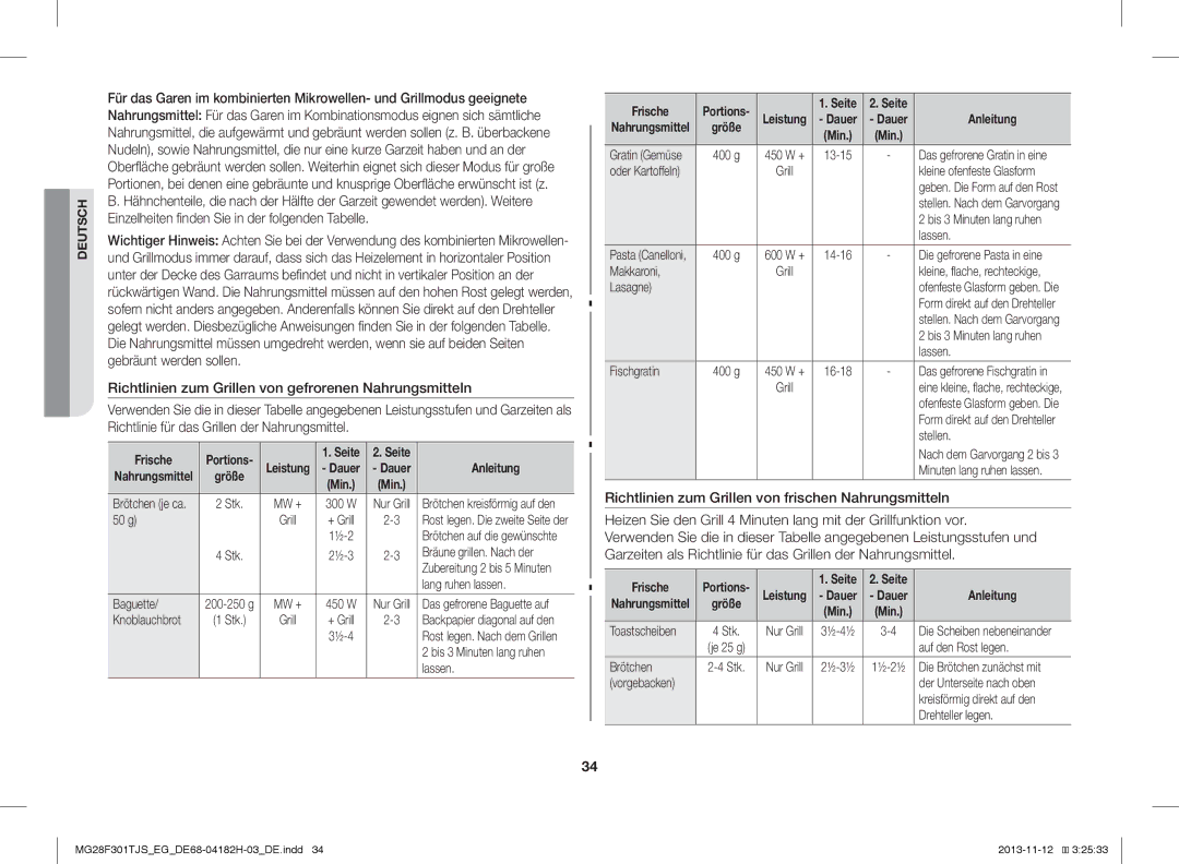 Samsung MG28F301TJS/EG manual Frische 