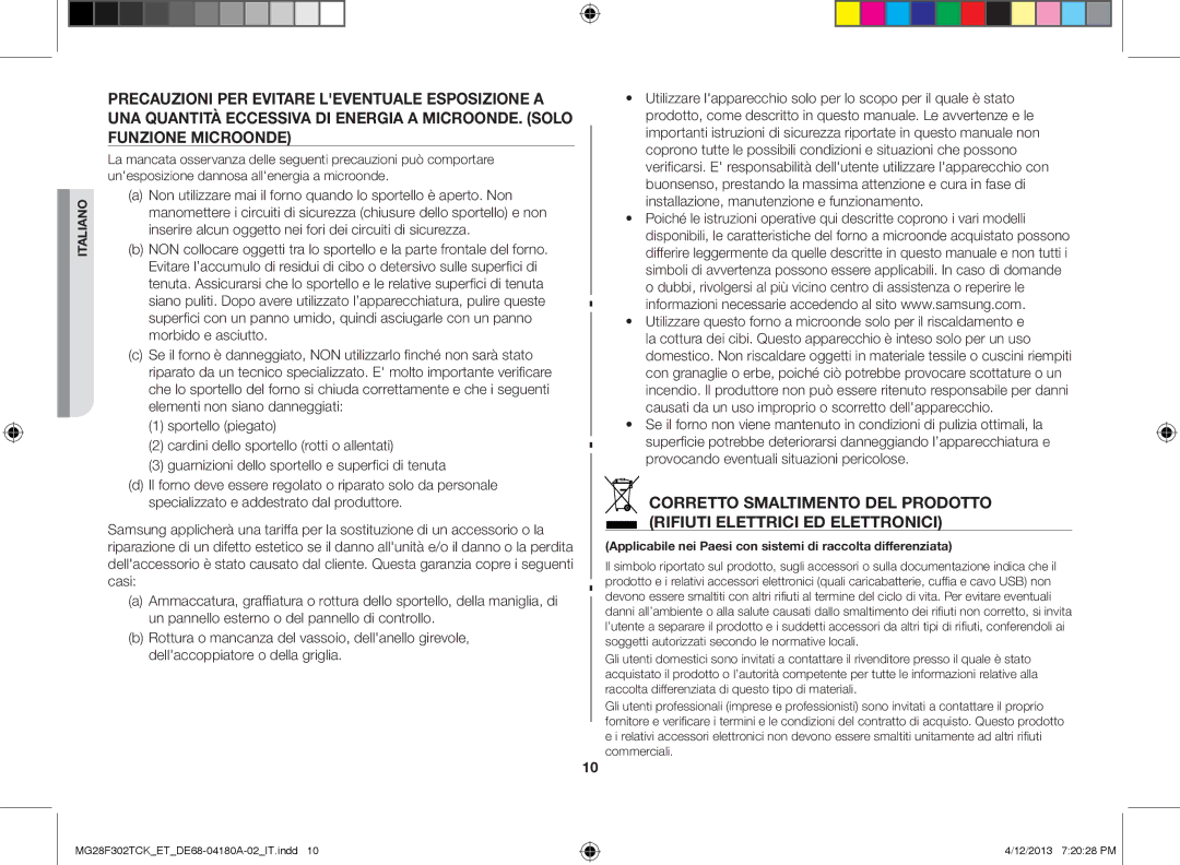 Samsung MG28F302TJS/ET, MG28F302TCK/ET manual Applicabile nei Paesi con sistemi di raccolta differenziata 