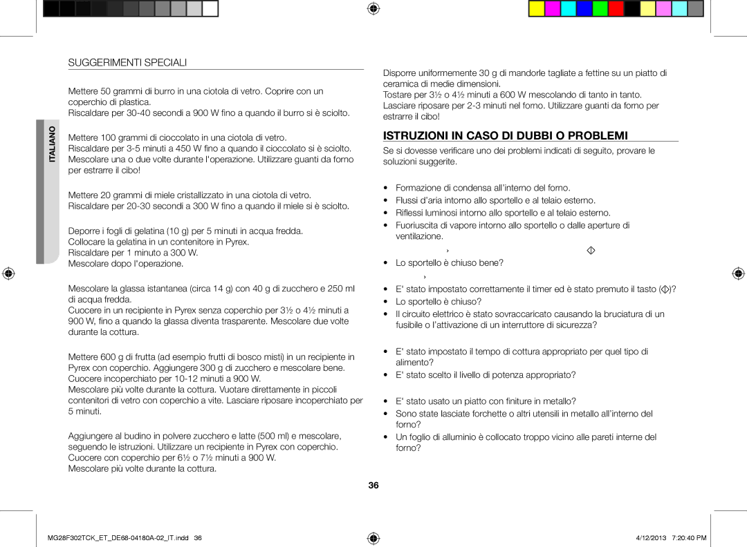 Samsung MG28F302TJS/ET, MG28F302TCK/ET manual Istruzioni in caso di dubbi o problemi, Suggerimenti Speciali 