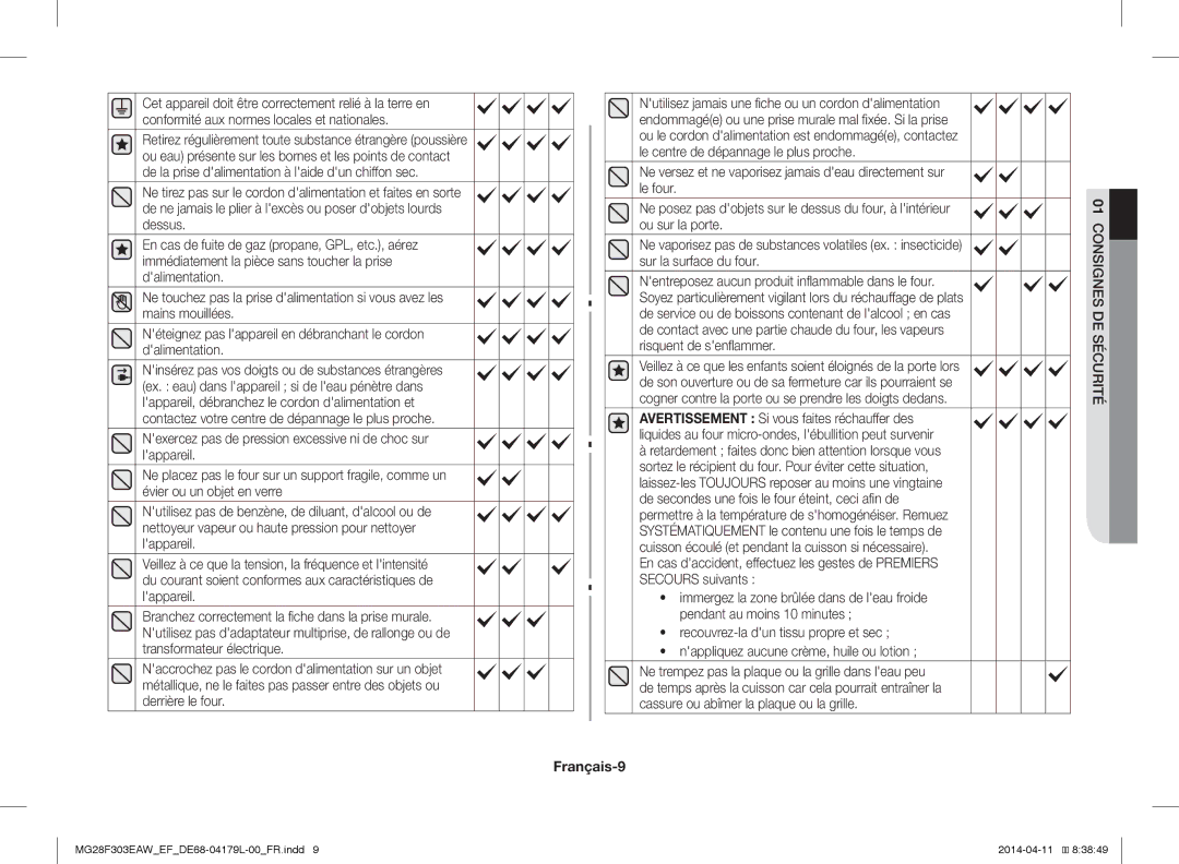 Samsung MG28F303ECW/EF, MG28F303EAW/EF manual Français-9 