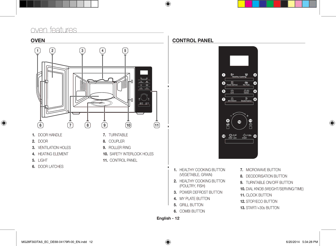 Samsung MG28F303TAS/EC manual Oven features, Control Panel, START/+30s Button 