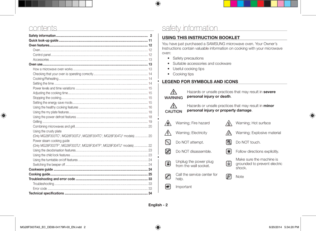 Samsung MG28F303TAS/EC manual Safety information, Contents 