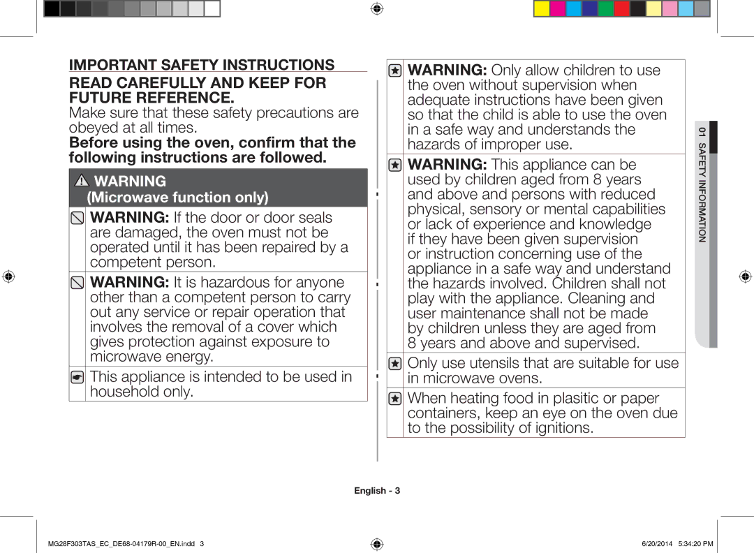 Samsung MG28F303TAS/EC manual Read Carefully and Keep for Future Reference 