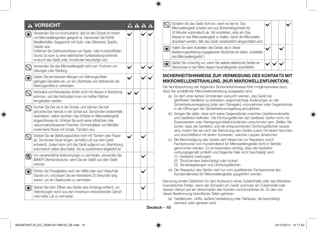 Samsung MG28F303TCS/EG, MG28F303TFS/EG manual Vorsicht 