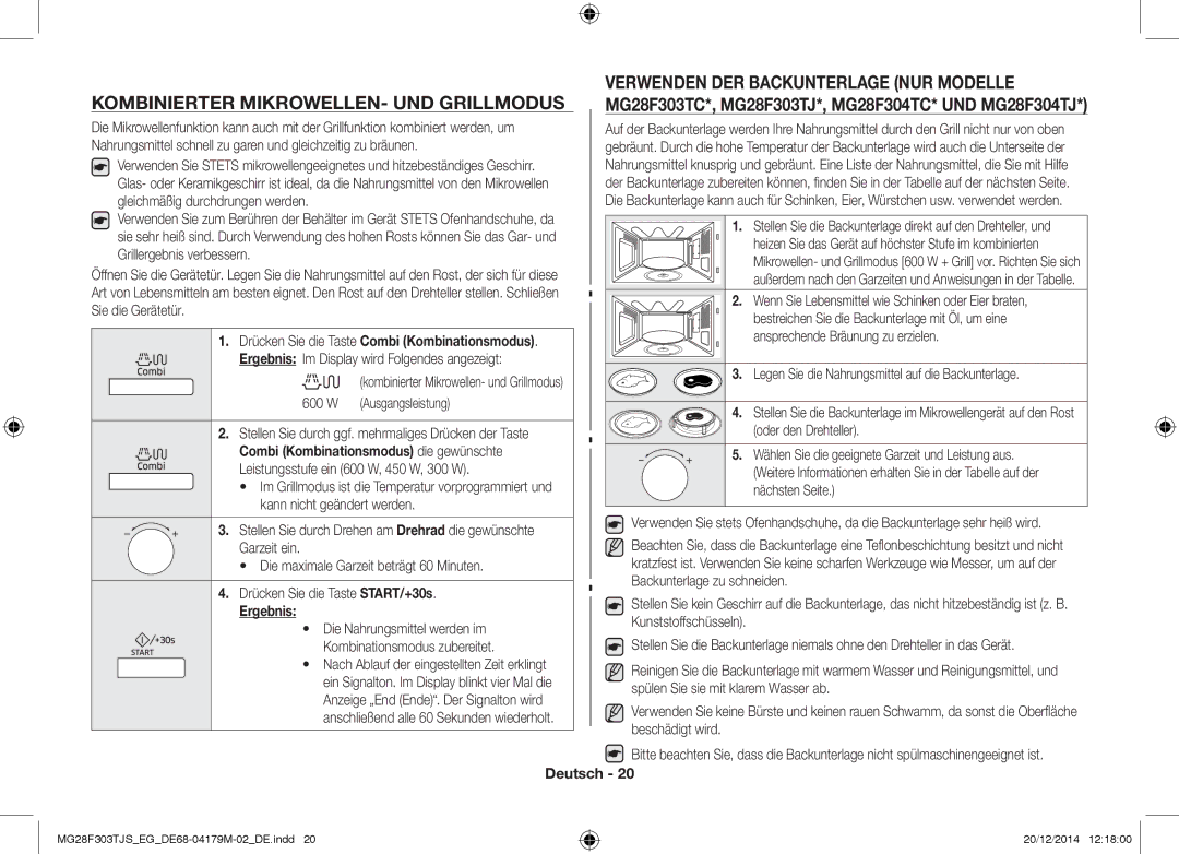 Samsung MG28F303TCS/EG manual MG28F303TC*, MG28F303TJ*, MG28F304TC* UND MG28F304TJ, Combi Kombinationsmodus die gewünschte 