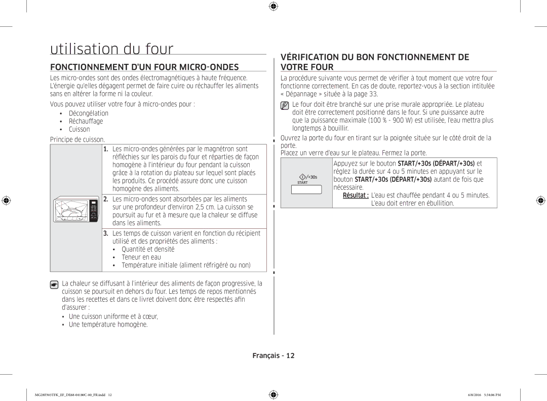 Samsung MG28F303TFK/EF manual Utilisation du four, Fonctionnement DUN Four MICRO-ONDES 