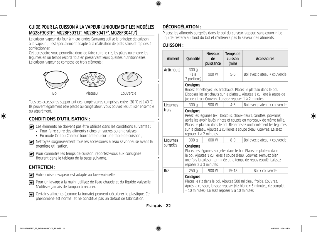 Samsung MG28F303TFK/EF manual Conditions Dutilisation, Entretien, Décongélation, Cuisson 