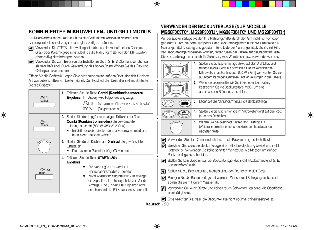 Samsung MG28F303TJS/EG manual MG28F303TC*, MG28F303TJ*, MG28F304TC* UND MG28F304TJ, Combi Kombinationsmodus die gewünschte 