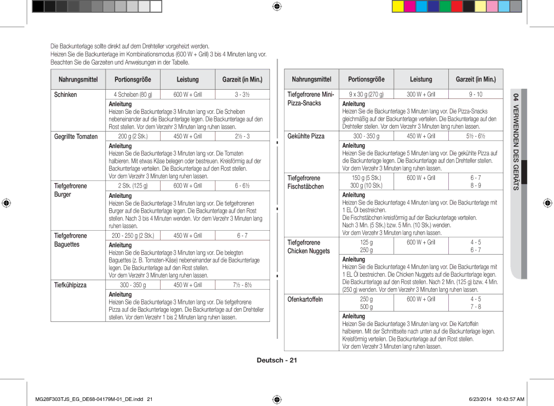 Samsung MG28F303TJS/EG manual Leistung 