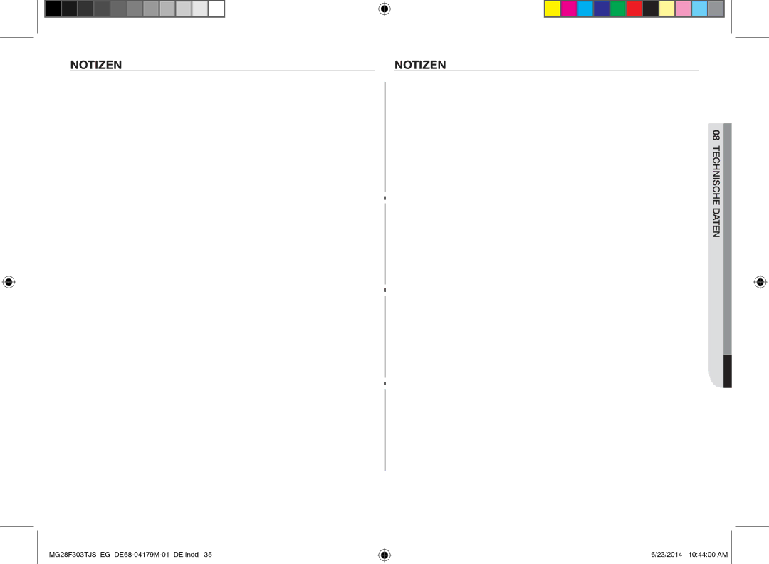 Samsung MG28F303TJS/EG manual Notizen 