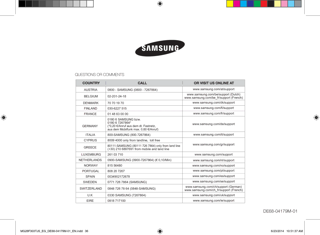 Samsung MG28F303TJS/EG manual DE68-04179M-01 