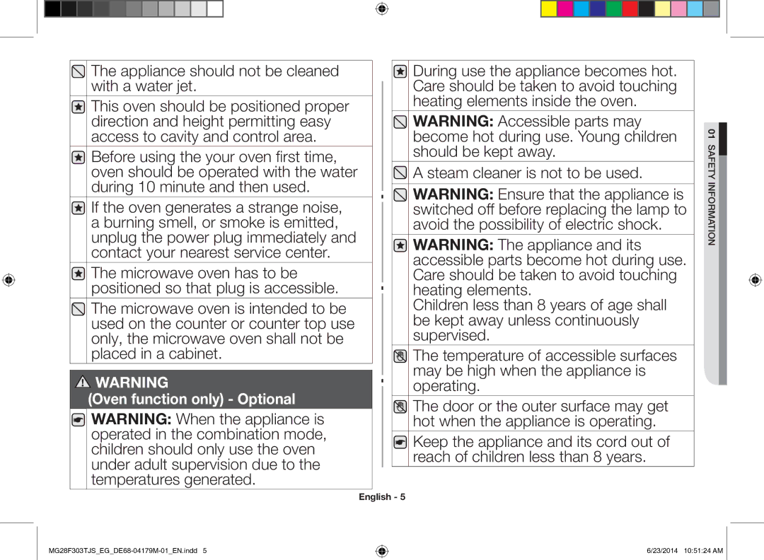 Samsung MG28F303TJS/EG manual Appliance should not be cleaned with a water jet 