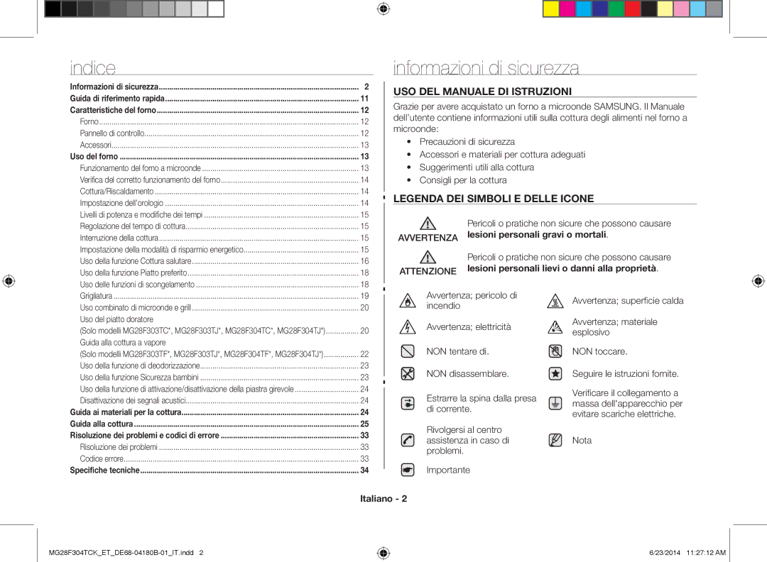 Samsung MG28F304TJS/ET, MG28F304TCK/ET manual Informazioni di sicurezza, USO DEL Manuale DI Istruzioni, Italiano 