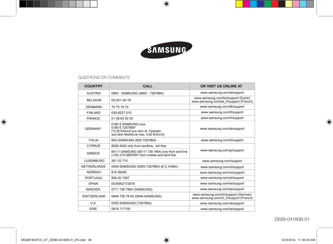 Samsung MG28F304TJS/ET, MG28F304TCK/ET manual DE68-04180B-01 