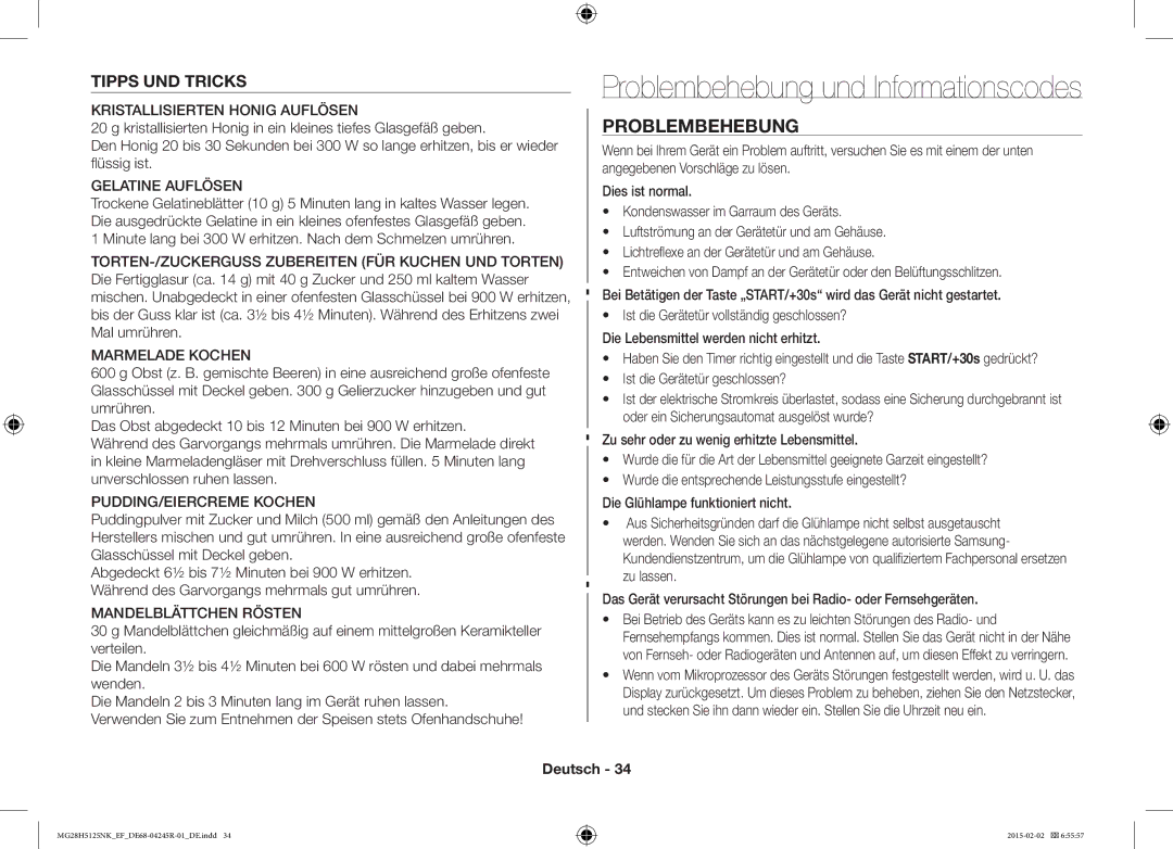 Samsung MG28H5125NK/EF, MG28H5125NW/EF manual Problembehebung, Tipps UND Tricks 