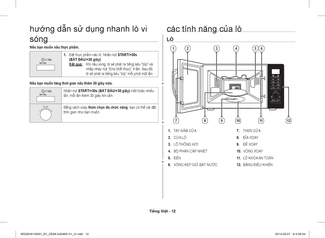 Samsung MG28H5125NK/SV manual Hướng dẫn sử dụng nhanh lò vi sóng, Các tính năng của lò, Nếu bạn muốn nấu thực phẩm 