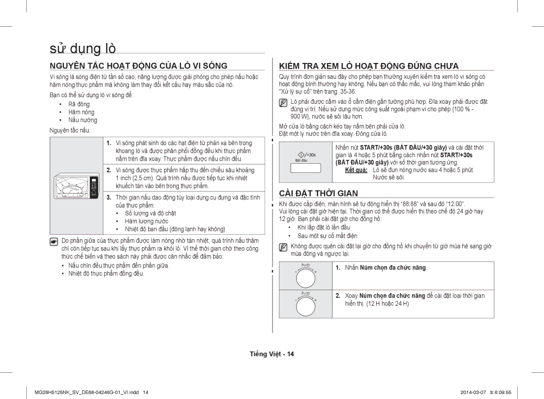 Samsung MG28H5125NK/SV manual Sử dụng lò, Nguyên TẮC Hoạt Động CỦA LÒ VI Sóng, Kiểm TRA XEM LÒ Hoạt Động Đúng Chưa 