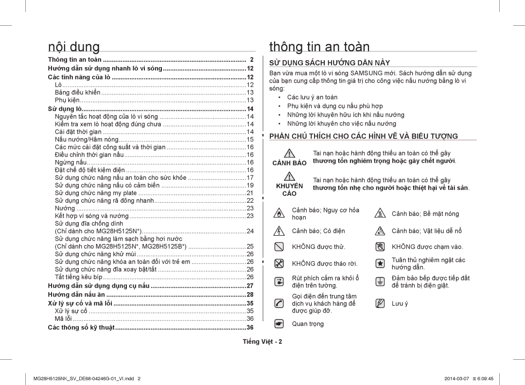 Samsung MG28H5125NK/SV manual Nội dung Thông tin an toàn, SỬ Dụng Sách Hướng DẪN NÀY 