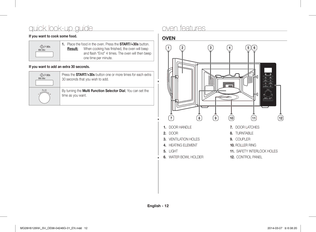 Samsung MG28H5125NK/SV manual Quick look-up guide, Oven features, If you want to cook some food 