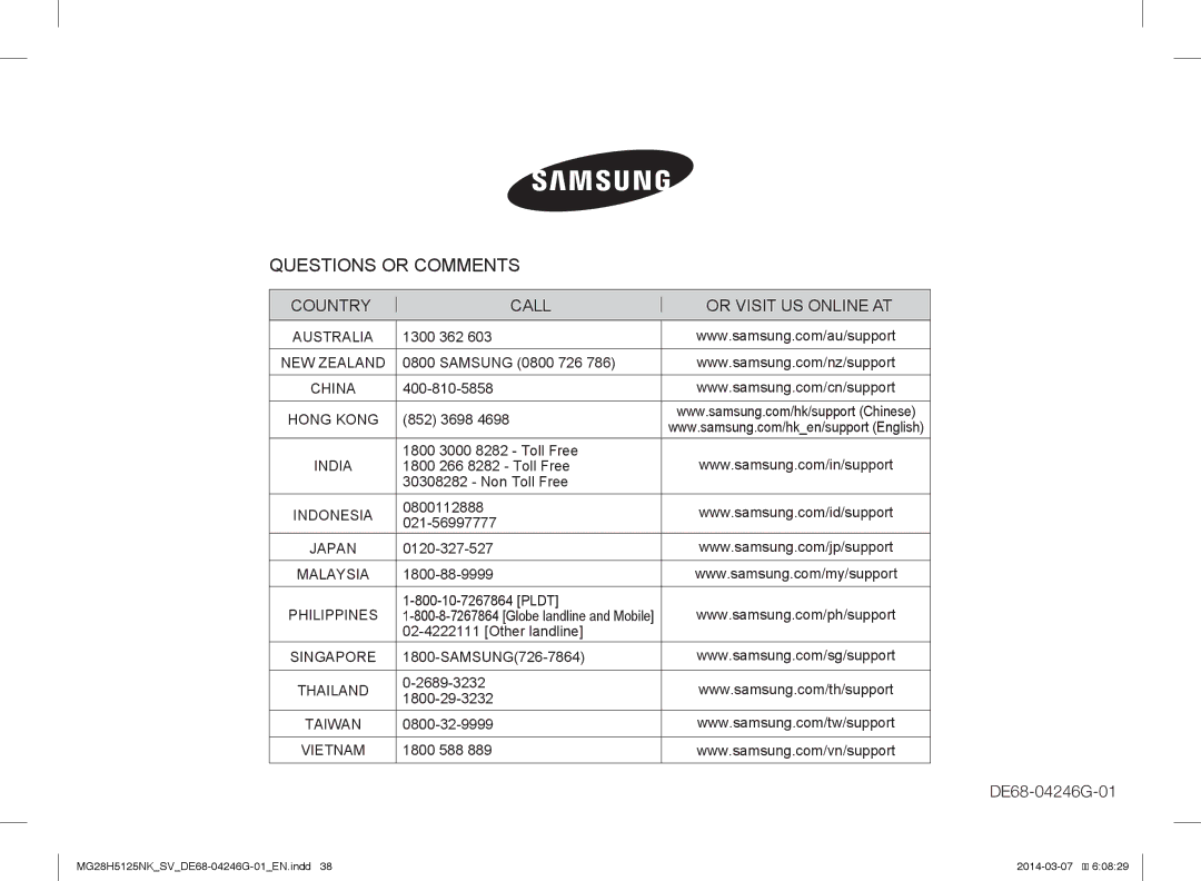 Samsung MG28H5125NK/SV manual Questions or Comments 