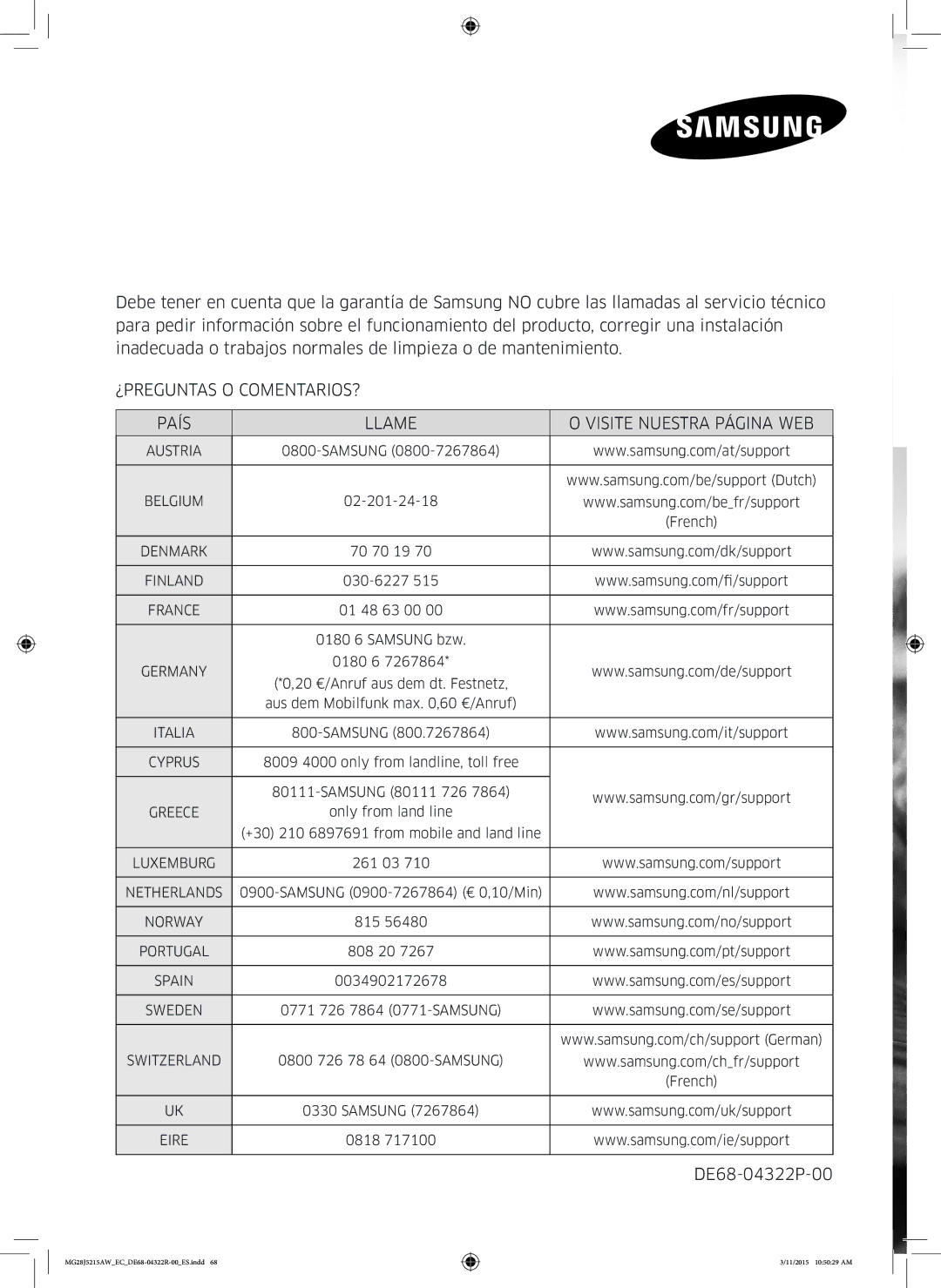 Samsung MG28J5215AB/EC manual DE68-04322P-00 