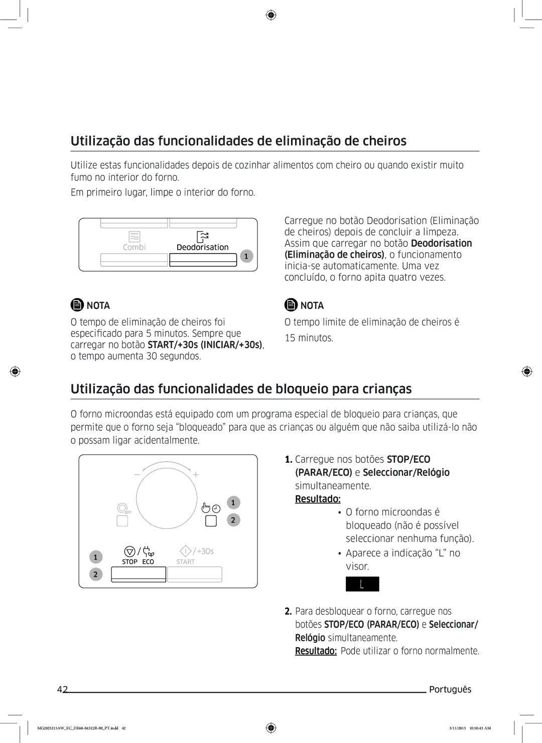 Samsung MG28J5215AB/EC manual Utilização das funcionalidades de eliminação de cheiros 