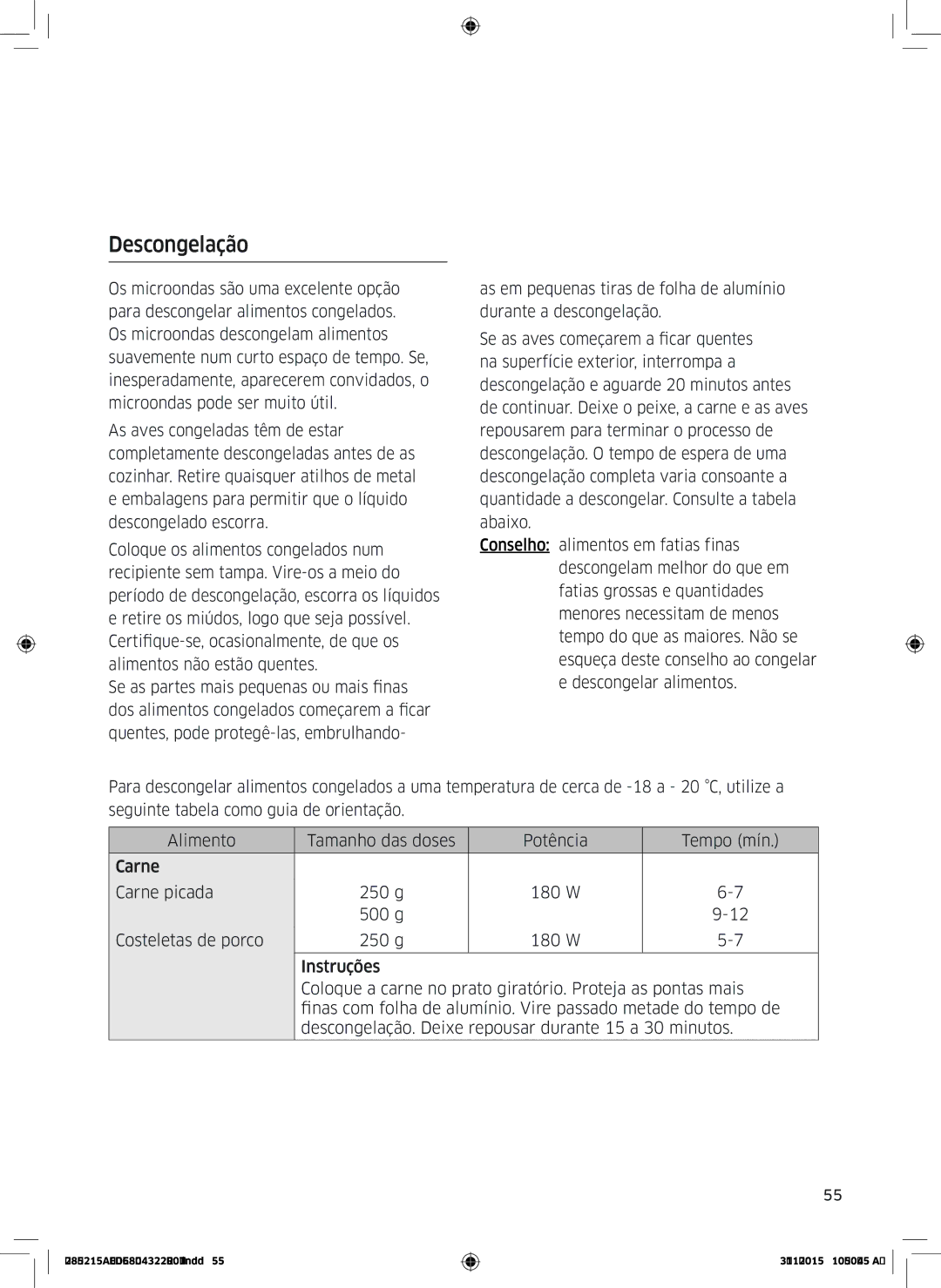 Samsung MG28J5215AB/EC manual Descongelação 