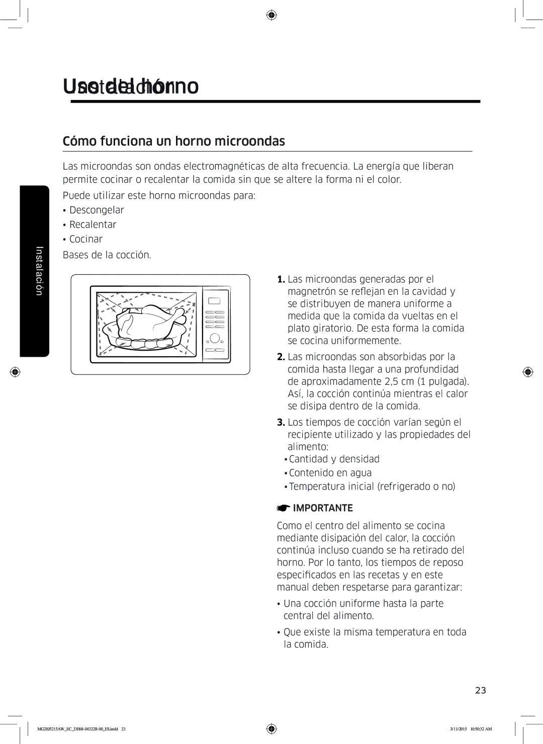 Samsung MG28J5215AB/EC manual Uso del horno, Cómo funciona un horno microondas 