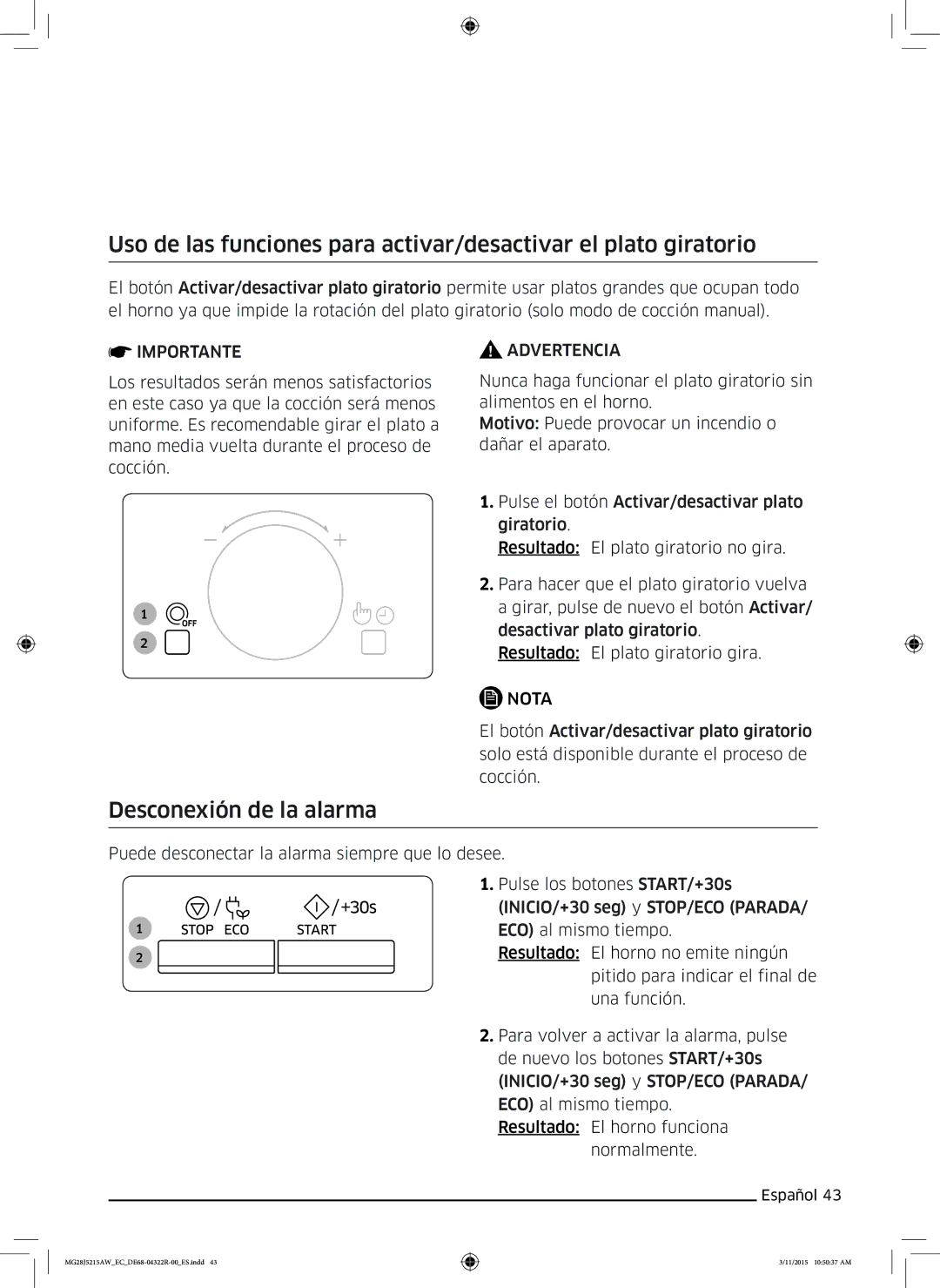 Samsung MG28J5215AB/EC manual Desconexión de la alarma 