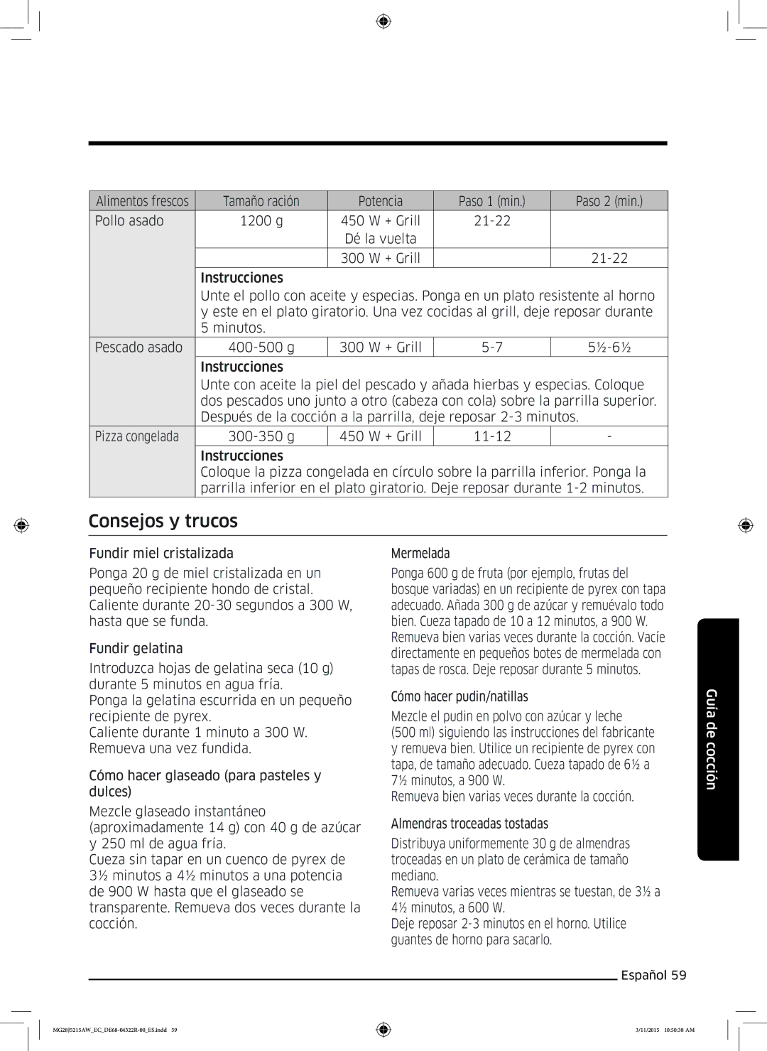 Samsung MG28J5215AB/EC manual Consejos y trucos 