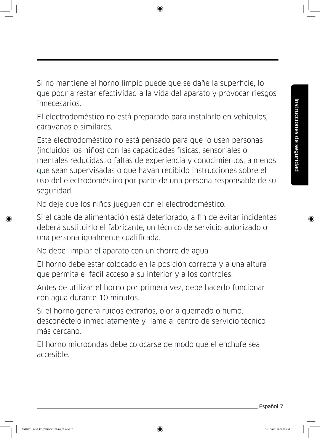 Samsung MG28J5215AB/EC manual Instrucciones de seguridad 