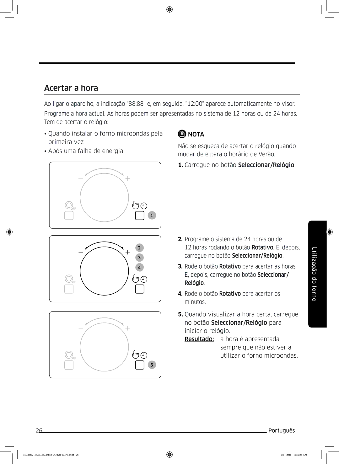 Samsung MG28J5215AB/EC manual Acertar a hora 