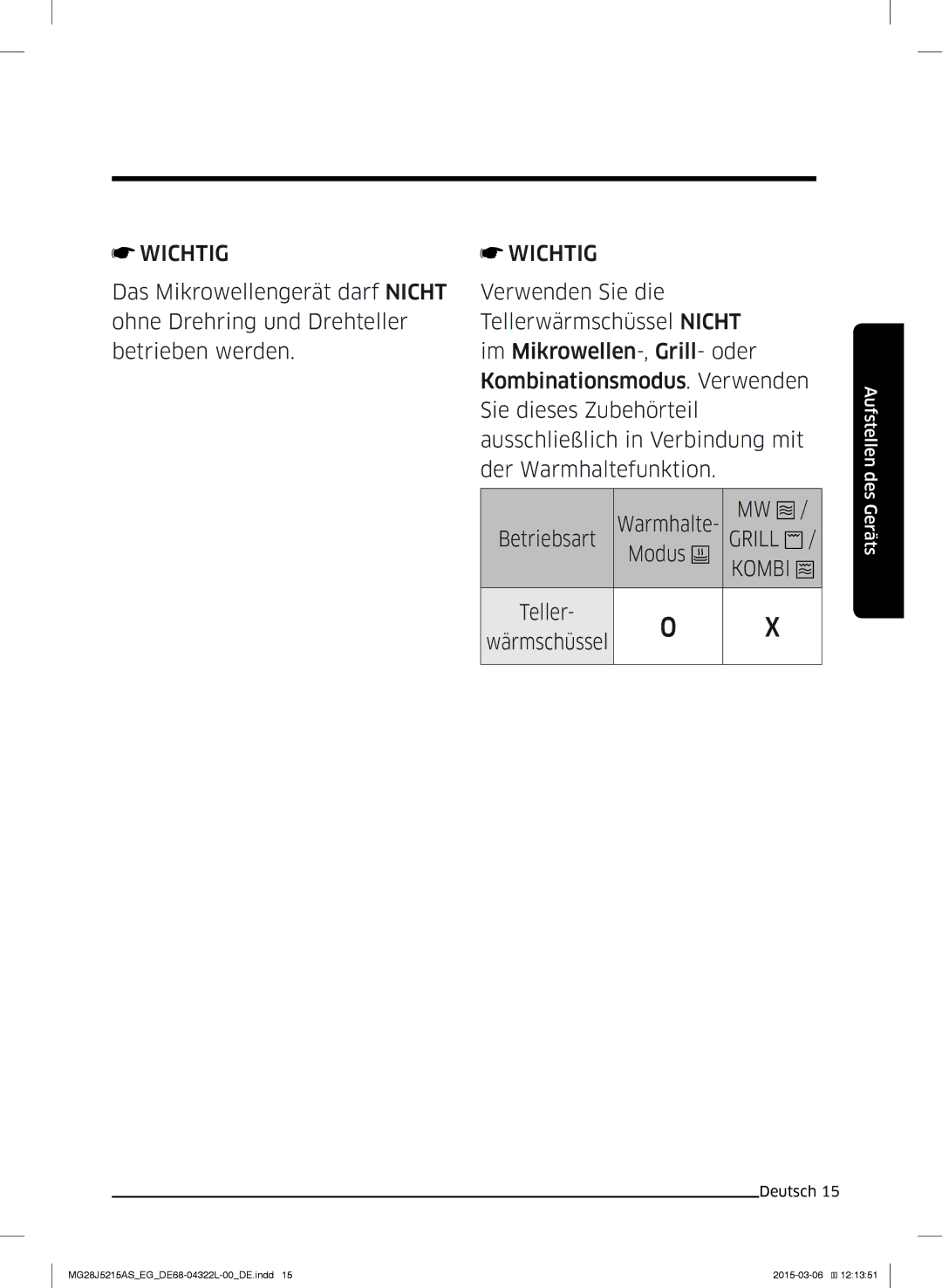 Samsung MG28J5215AB/EG, MG28J5215AB/EF manual Wichtig 