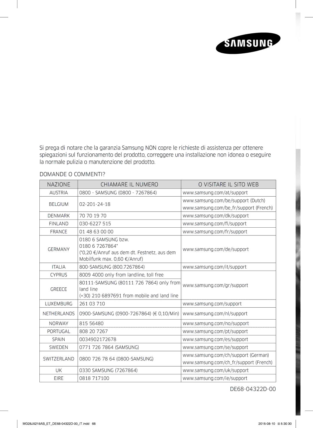 Samsung MG28J5215AB/ET manual DE68-04322D-00 