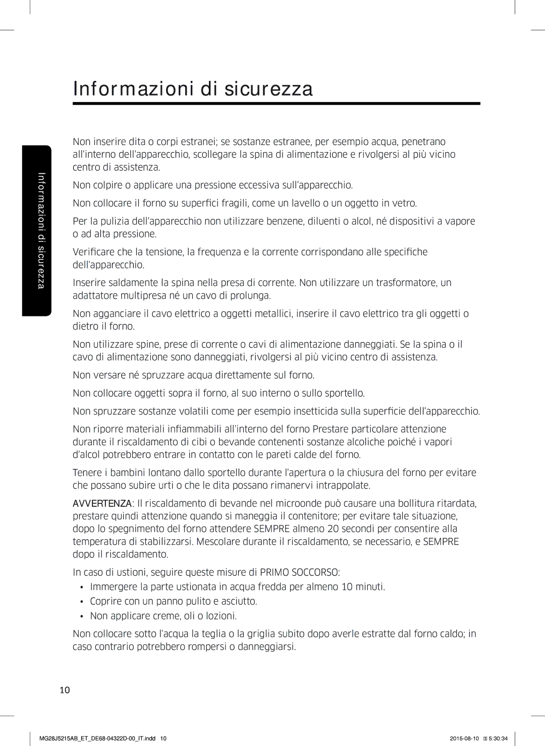 Samsung MG28J5215AB/ET manual Informazioni di sicurezza 