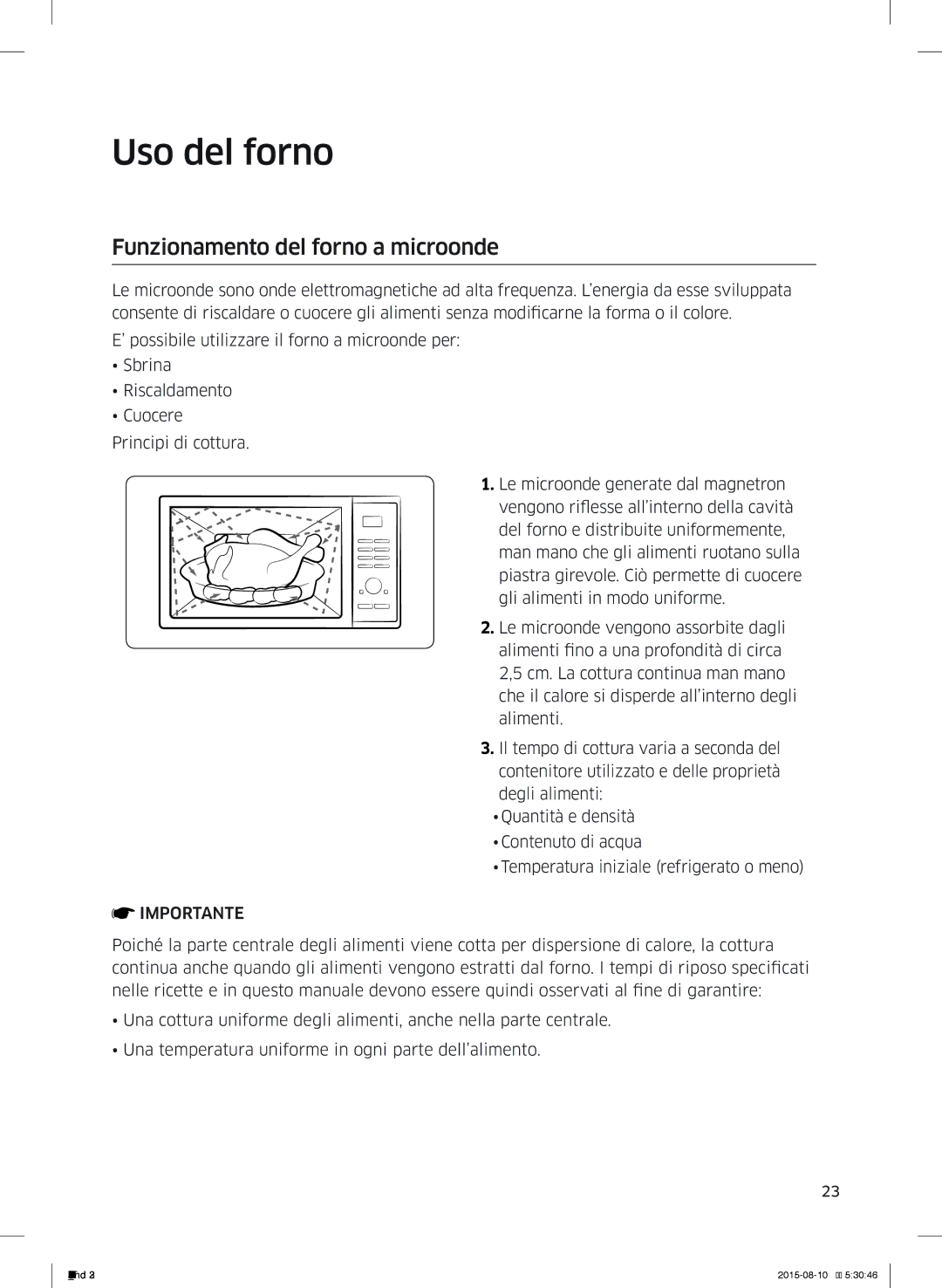 Samsung MG28J5215AB/ET manual Uso del forno, Funzionamento del forno a microonde 