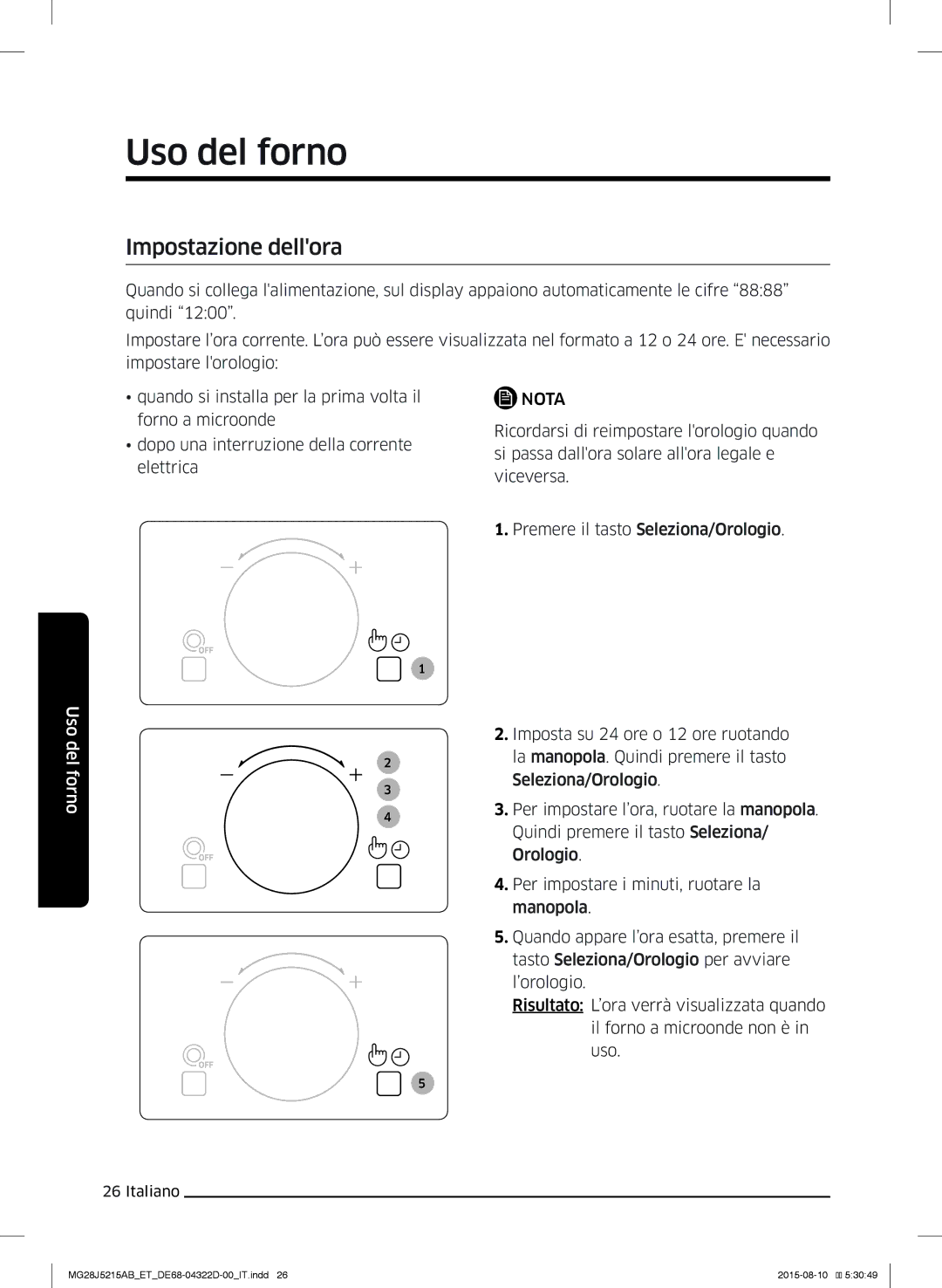 Samsung MG28J5215AB/ET manual Impostazione dellora 